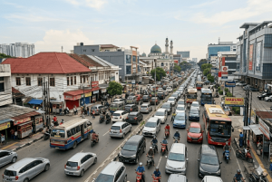 Kondisi kemacetan lalu lintas jalan raya Kota Medan Sumatera Utara