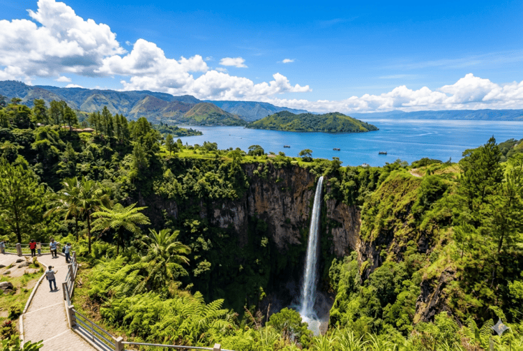 Pemandangan Air Terjun Sipiso-piso Danau Toba Wisata Sumatera Utara